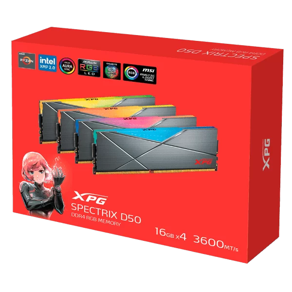 ADATA XPG Spectrix D50 Xtreme DDR4 RGB Memory Kit - Tungsten Grey, 8GB (1x8GB), 3200MHz, CL16 (AX4U32008G16A-ST50) 2 ADATA XPG Spectrix D50 Xtreme DDR4 RGB Memory Kit - Tungsten Grey, 8GB (1x8GB), 3200MHz, CL16 (AX4U32008G16A-ST50) - Ảnh 2