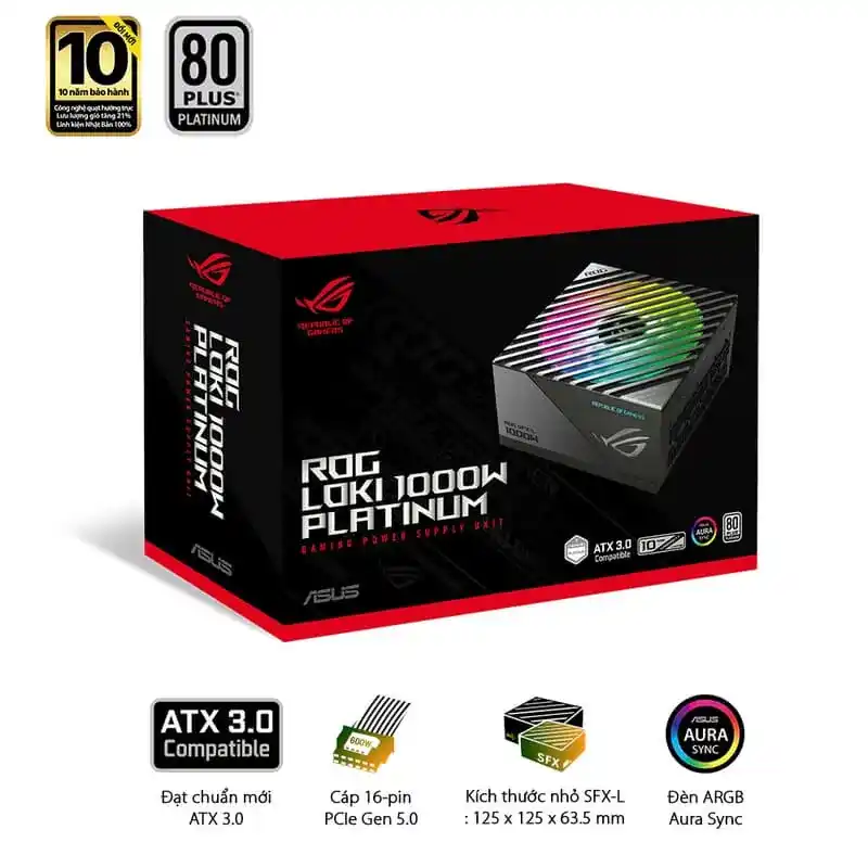 ASUS ROG Loki SFX-L 1000W Platinum PSU - 1000W, 80 plus Platinum, PCI Gen 5.0, Full Modular 3 ASUS ROG Loki SFX-L 1000W Platinum PSU - 1000W, 80 plus Platinum, PCI Gen 5.0, Full Modular - Ảnh 3