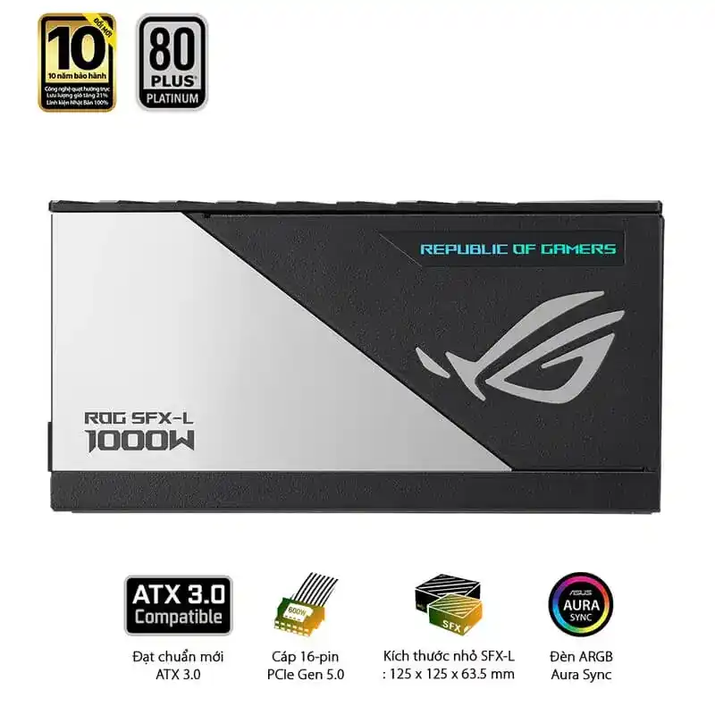 ASUS ROG Loki SFX-L 1000W Platinum PSU - 1000W, 80 plus Platinum, PCI Gen 5.0, Full Modular 4 ASUS ROG Loki SFX-L 1000W Platinum PSU - 1000W, 80 plus Platinum, PCI Gen 5.0, Full Modular - Ảnh 4