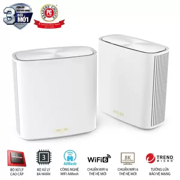 ASUS ZenWiFi XD6 Series XD6 2 packs Router - White, 2-Band Mesh System, AX5400 Wireless