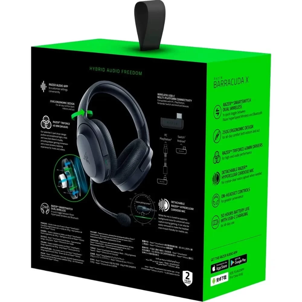Razer Barracuda X Wireless Gaming & Mobile Headset 2022 Model - Classic Black, 2.4GHz Wireless + Bluetooth, Lightweight 250g, 40mm Drivers, 50 Hour Battery 7 Razer Barracuda X Wireless Gaming & Mobile Headset 2022 Model - Classic Black, 2.4GHz Wireless + Bluetooth, Lightweight 250g, 40mm Drivers, 50 Hour Battery - Ảnh 7