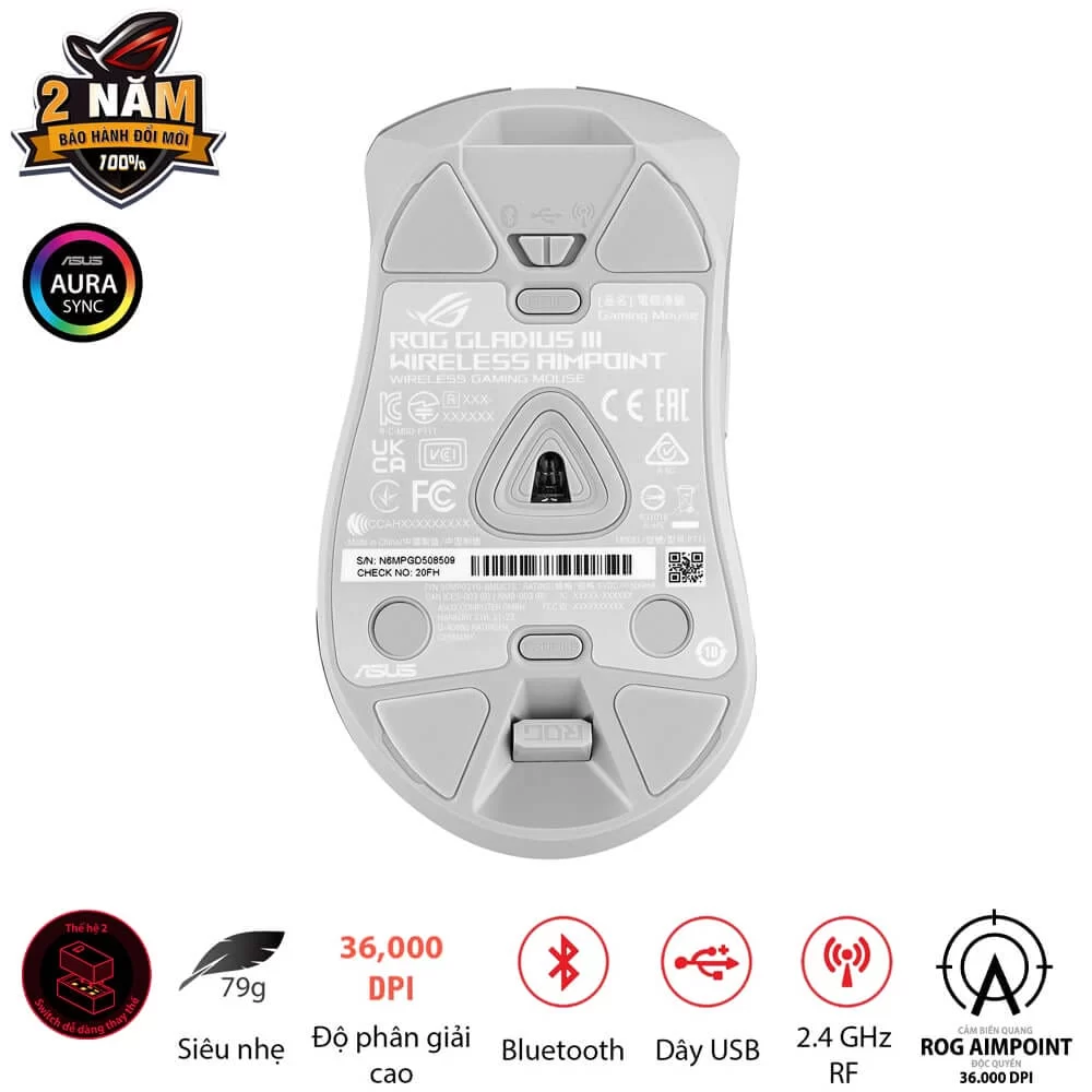 ASUS ROG Gladius III Wireless AimPoint Gaming Mouse - White 3 ASUS ROG Gladius III Wireless AimPoint Gaming Mouse - White - Ảnh 3