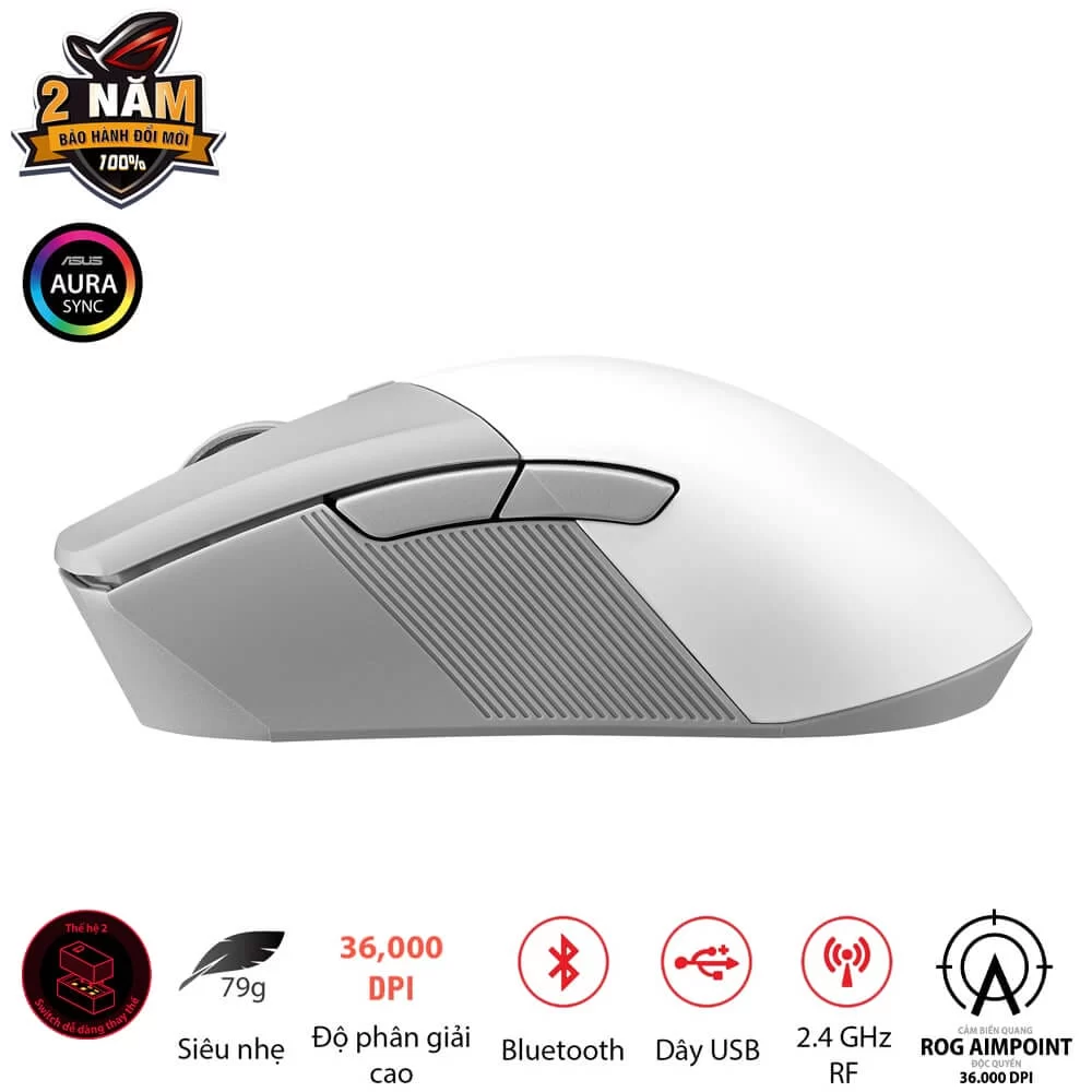 ASUS ROG Gladius III Wireless AimPoint Gaming Mouse - White 4 ASUS ROG Gladius III Wireless AimPoint Gaming Mouse - White - Ảnh 4