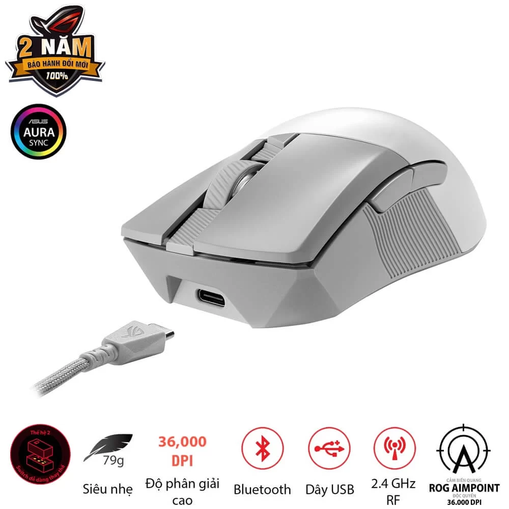 ASUS ROG Gladius III Wireless AimPoint Gaming Mouse - White 6 ASUS ROG Gladius III Wireless AimPoint Gaming Mouse - White - Ảnh 6