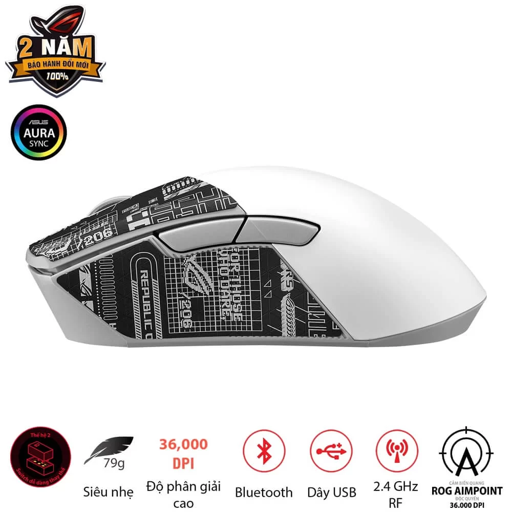 ASUS ROG Gladius III Wireless AimPoint Gaming Mouse - White 7 ASUS ROG Gladius III Wireless AimPoint Gaming Mouse - White - Ảnh 7