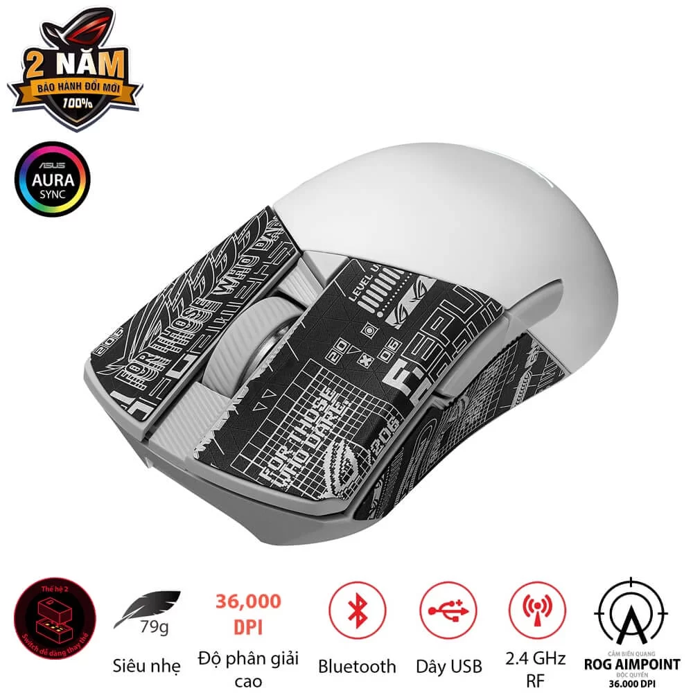 ASUS ROG Gladius III Wireless AimPoint Gaming Mouse - White 8 ASUS ROG Gladius III Wireless AimPoint Gaming Mouse - White - Ảnh 8