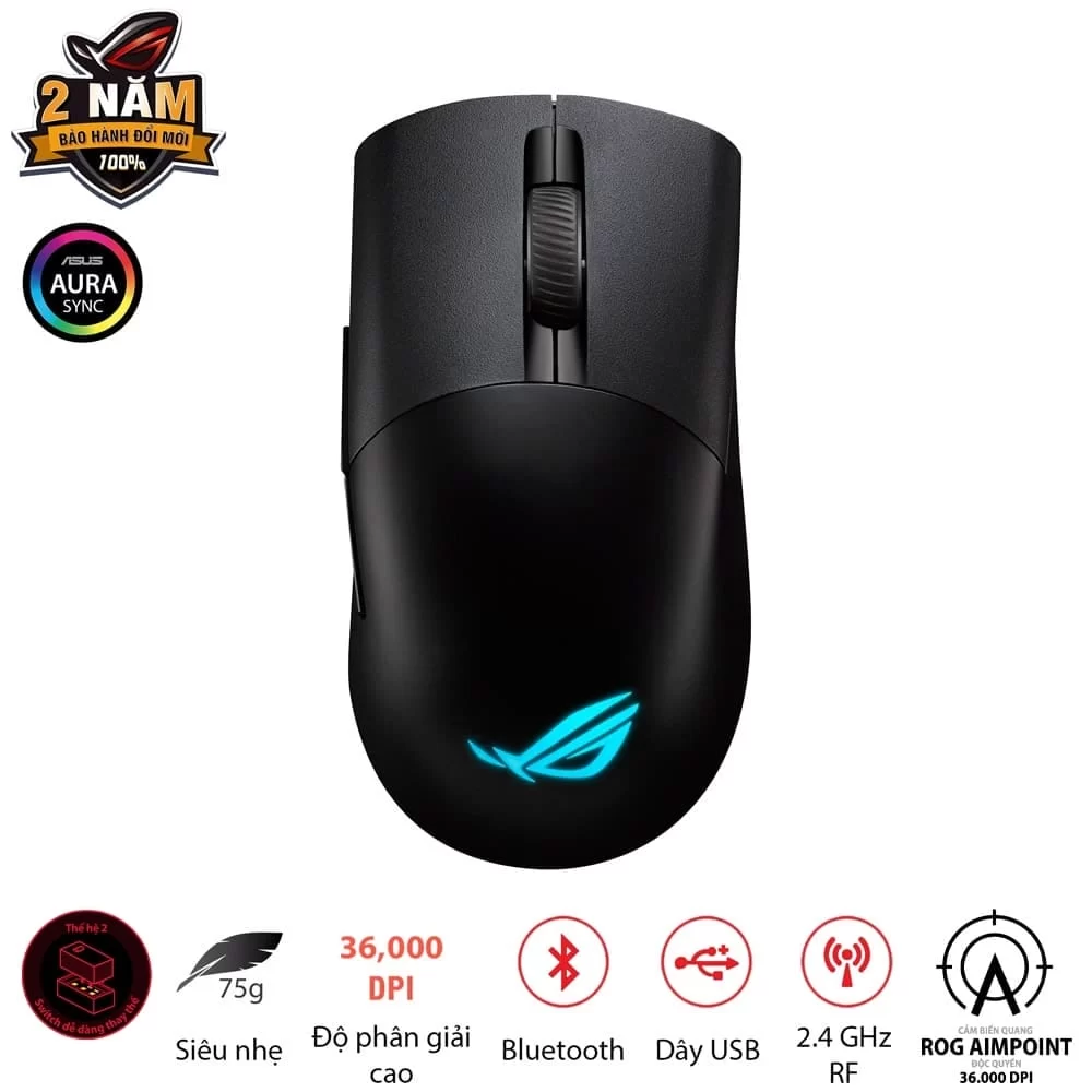 ASUS ROG Keris Wireless AimPoint Gaming Mouse - Black 2 ASUS ROG Keris Wireless AimPoint Gaming Mouse - Black - Ảnh 2