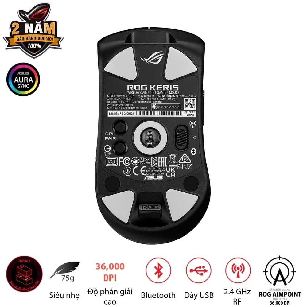 ASUS ROG Keris Wireless AimPoint Gaming Mouse - Black 3 ASUS ROG Keris Wireless AimPoint Gaming Mouse - Black - Ảnh 3