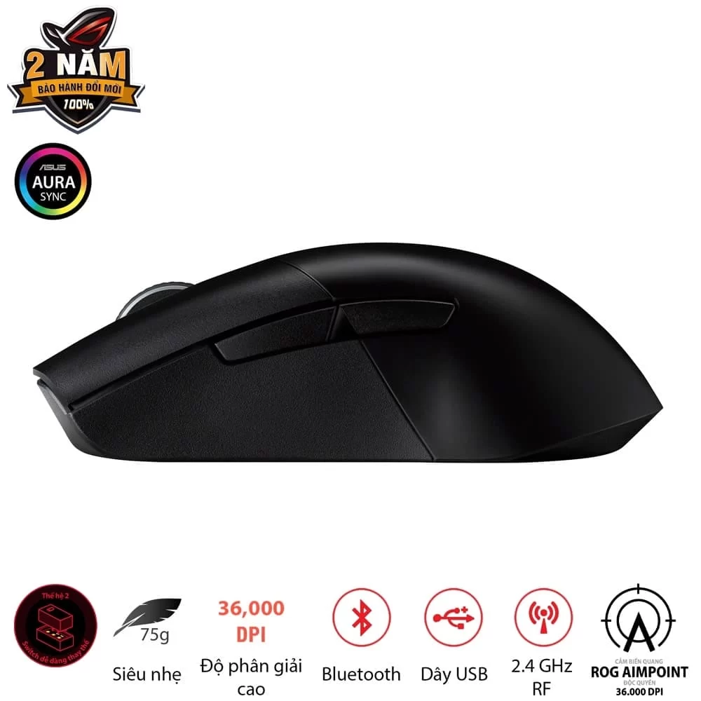 ASUS ROG Keris Wireless AimPoint Gaming Mouse - Black 4 ASUS ROG Keris Wireless AimPoint Gaming Mouse - Black - Ảnh 4