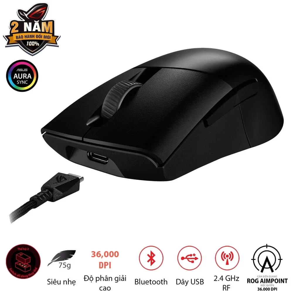 ASUS ROG Keris Wireless AimPoint Gaming Mouse - Black 6 ASUS ROG Keris Wireless AimPoint Gaming Mouse - Black - Ảnh 6