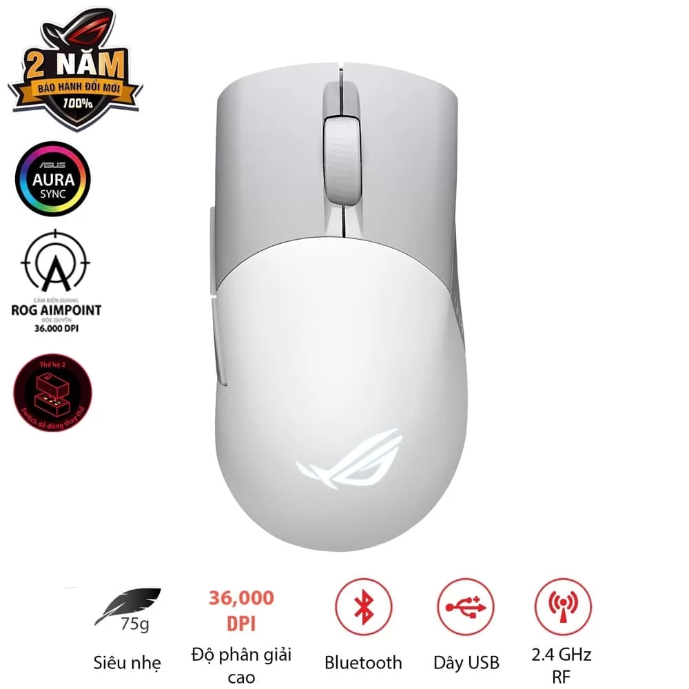 ASUS ROG Keris Wireless AimPoint Gaming Mouse - White 2 ASUS ROG Keris Wireless AimPoint Gaming Mouse - White - Ảnh 2