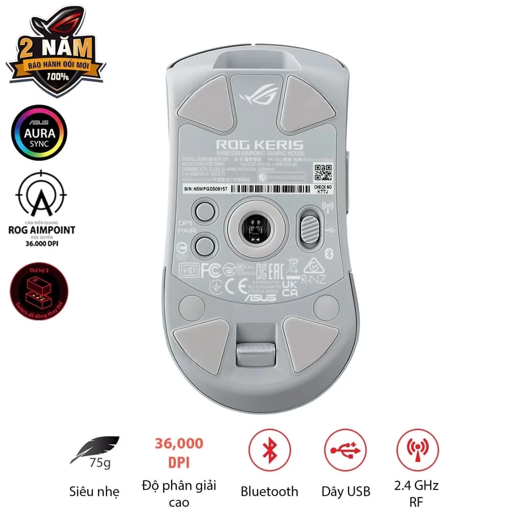 ASUS ROG Keris Wireless AimPoint Gaming Mouse - White 3 ASUS ROG Keris Wireless AimPoint Gaming Mouse - White - Ảnh 3