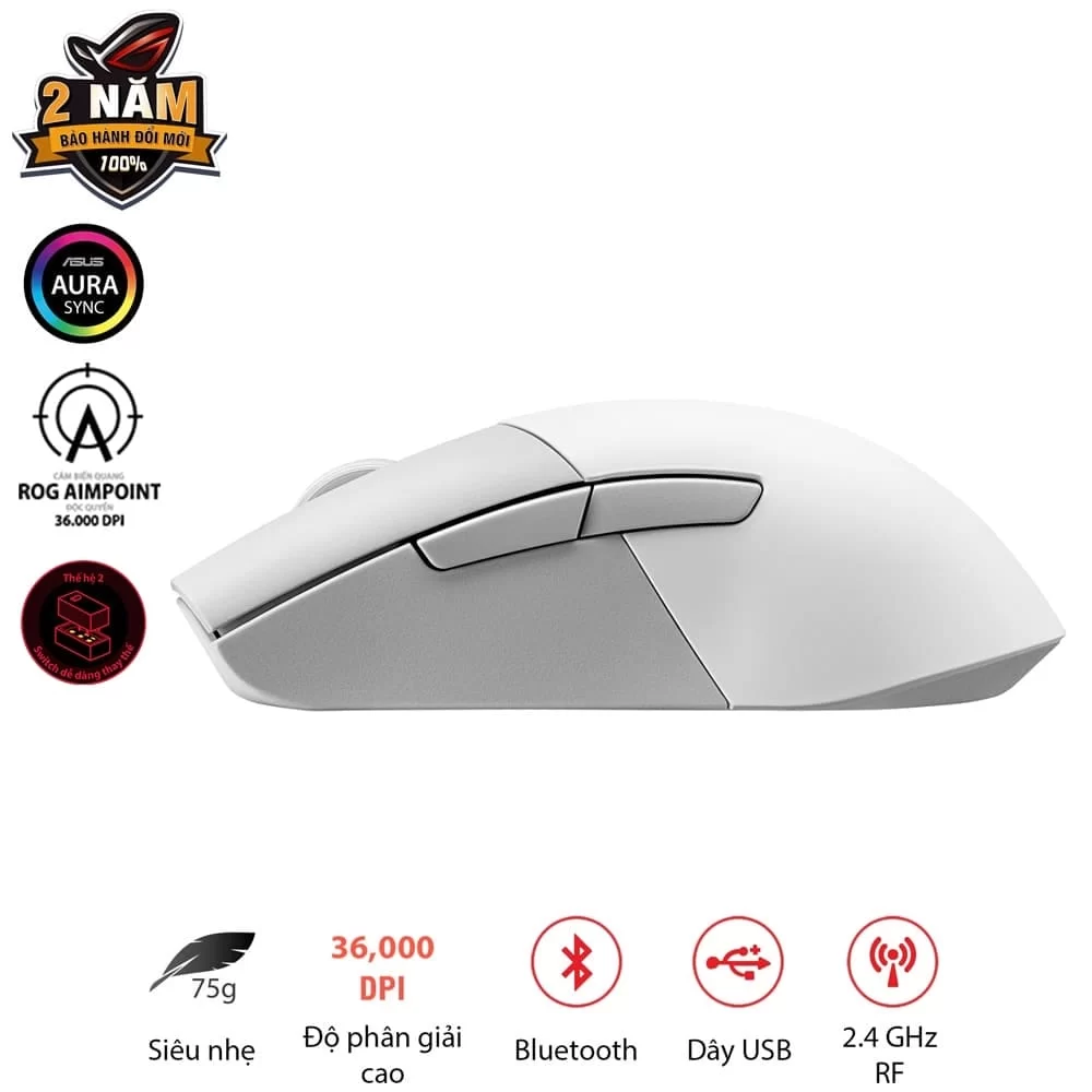 ASUS ROG Keris Wireless AimPoint Gaming Mouse - White 4 ASUS ROG Keris Wireless AimPoint Gaming Mouse - White - Ảnh 4