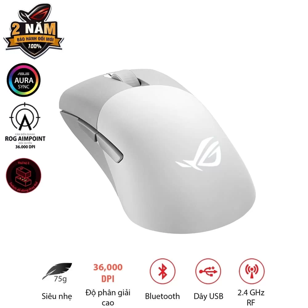 ASUS ROG Keris Wireless AimPoint Gaming Mouse - White 1 ASUS ROG Keris Wireless AimPoint Gaming Mouse - White