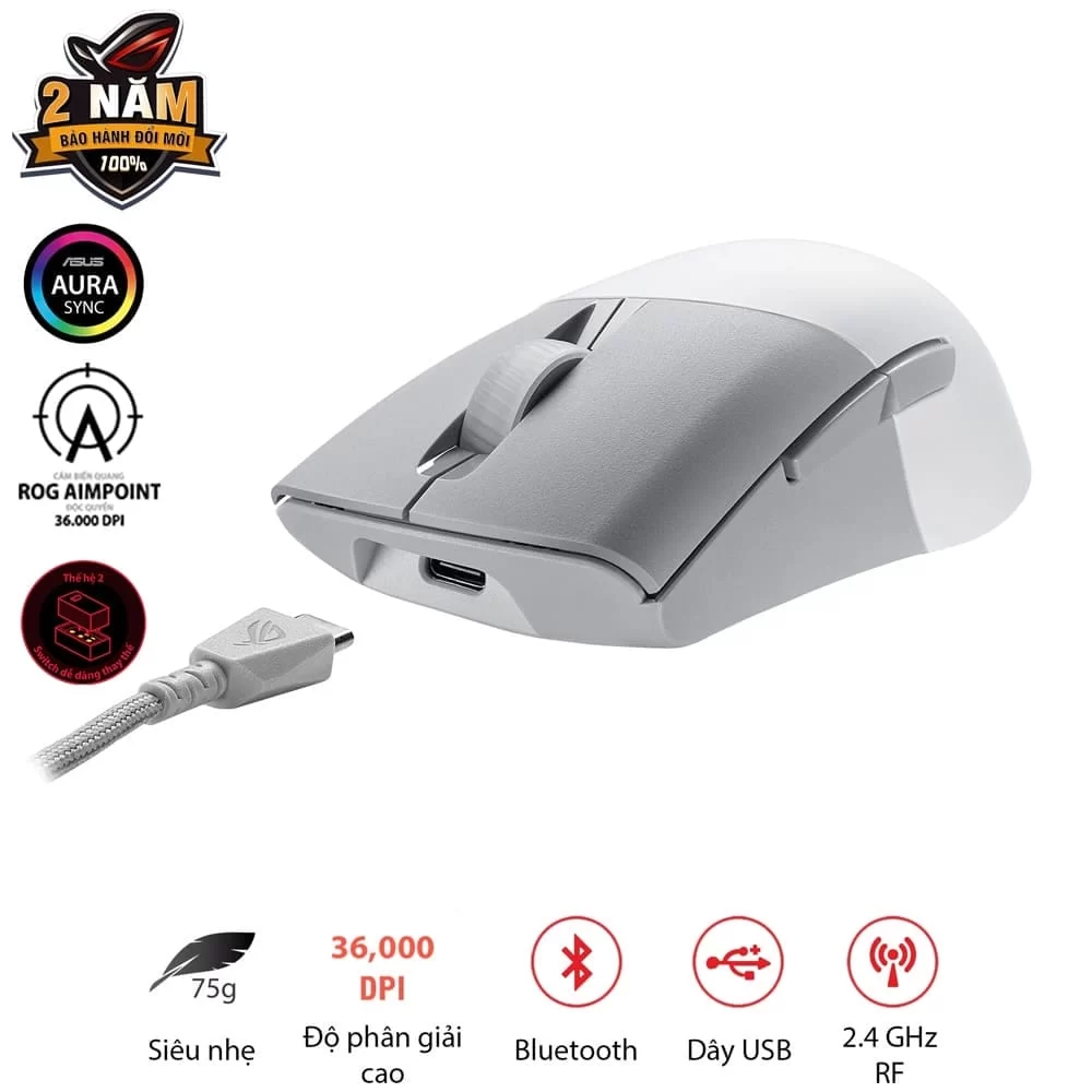 ASUS ROG Keris Wireless AimPoint Gaming Mouse - White 6 ASUS ROG Keris Wireless AimPoint Gaming Mouse - White - Ảnh 6