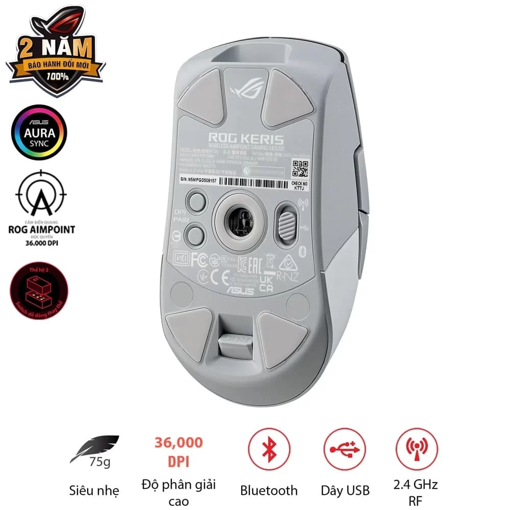 ASUS ROG Keris Wireless AimPoint Gaming Mouse - White 7 ASUS ROG Keris Wireless AimPoint Gaming Mouse - White - Ảnh 7