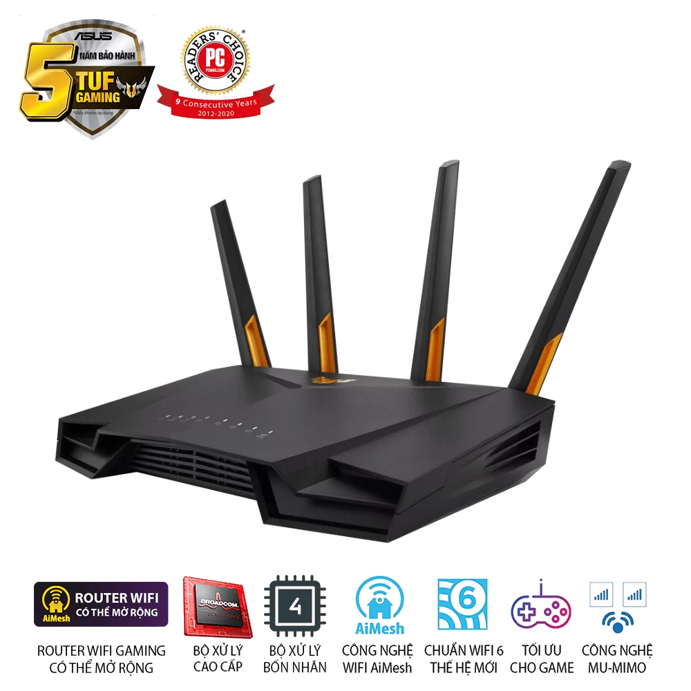 ASUS TUF Gaming AX4200 Router (TUF-GAMING-AX4200) - Dual Band (574+3603 Mbps), 4x 2.0 2 ASUS TUF Gaming AX4200 Router (TUF-GAMING-AX4200) - Dual Band (574+3603 Mbps), 4x 2.0 - Ảnh 2