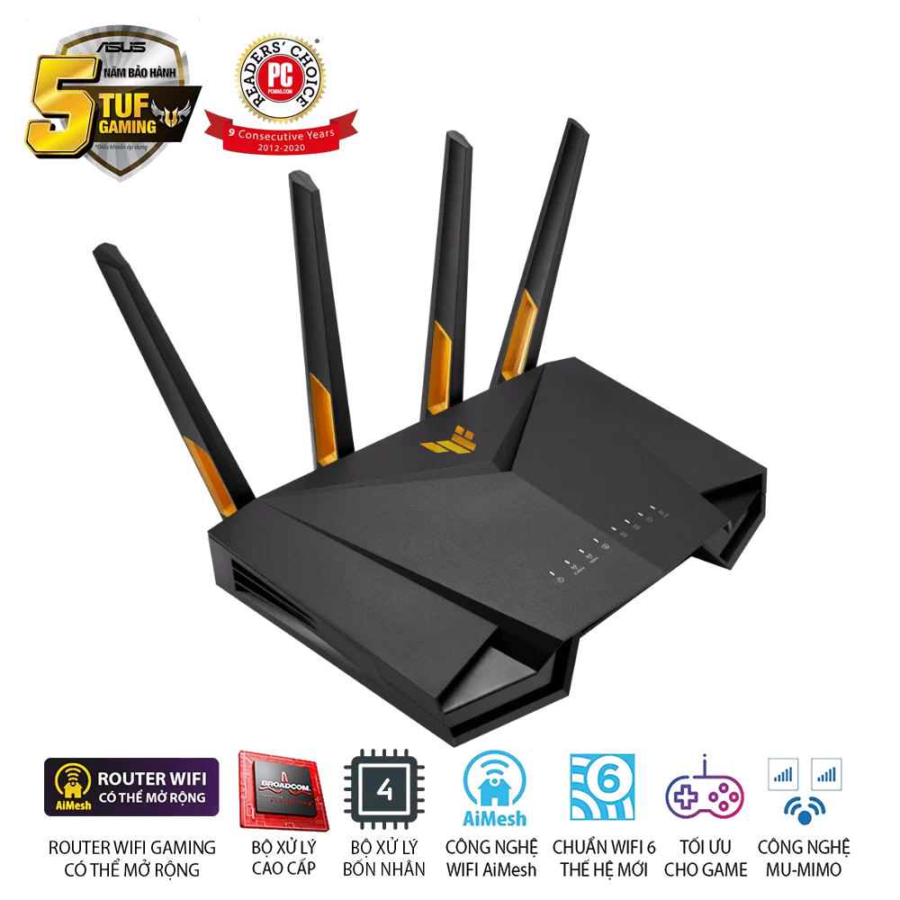 ASUS TUF Gaming AX4200 Router (TUF-GAMING-AX4200) - Dual Band (574+3603 Mbps), 4x 2.0 3 ASUS TUF Gaming AX4200 Router (TUF-GAMING-AX4200) - Dual Band (574+3603 Mbps), 4x 2.0 - Ảnh 3