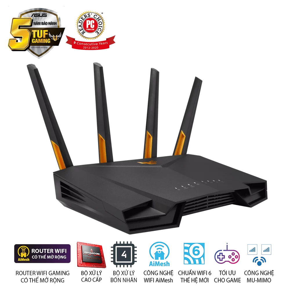 ASUS TUF Gaming AX4200 Router (TUF-GAMING-AX4200) - Dual Band (574+3603 Mbps), 4x 2.0 4 ASUS TUF Gaming AX4200 Router (TUF-GAMING-AX4200) - Dual Band (574+3603 Mbps), 4x 2.0 - Ảnh 4