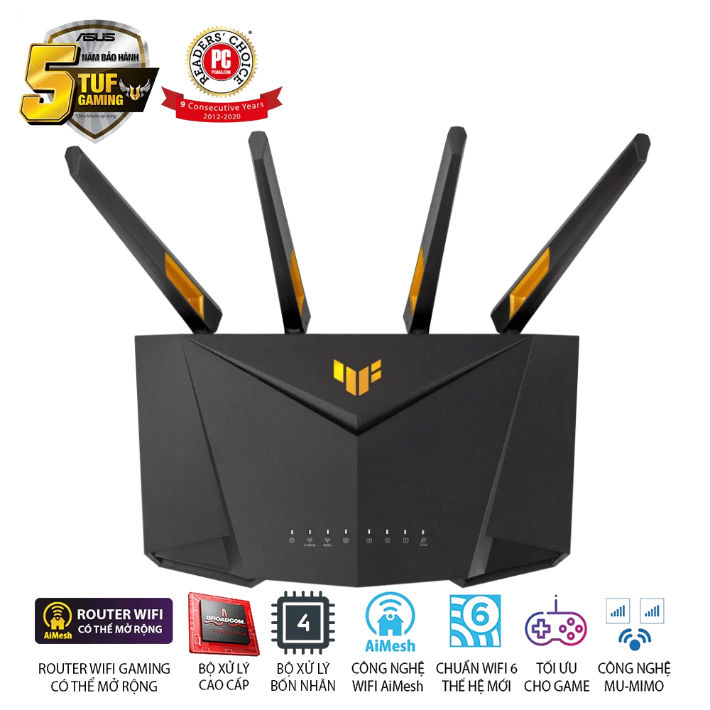 ASUS TUF Gaming AX4200 Router (TUF-GAMING-AX4200) - Dual Band (574+3603 Mbps), 4x 2.0 6 ASUS TUF Gaming AX4200 Router (TUF-GAMING-AX4200) - Dual Band (574+3603 Mbps), 4x 2.0 - Ảnh 6