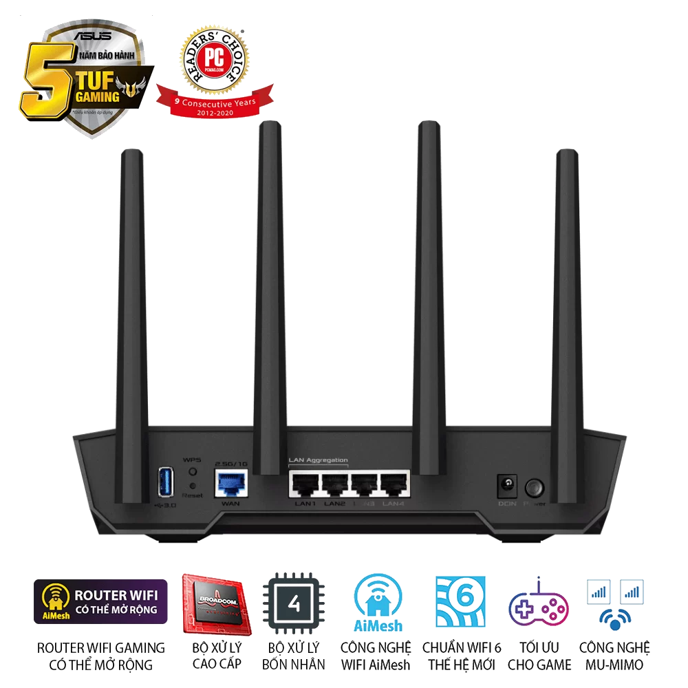 ASUS TUF Gaming AX4200 Router (TUF-GAMING-AX4200) - Dual Band (574+3603 Mbps), 4x 2.0 7 ASUS TUF Gaming AX4200 Router (TUF-GAMING-AX4200) - Dual Band (574+3603 Mbps), 4x 2.0 - Ảnh 7