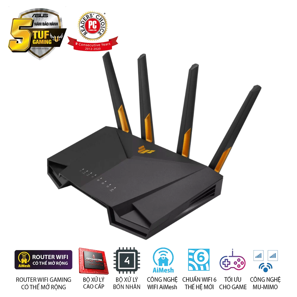 ASUS TUF Gaming AX4200 Router (TUF-GAMING-AX4200) - Dual Band (574+3603 Mbps), 4x 2.0 8 ASUS TUF Gaming AX4200 Router (TUF-GAMING-AX4200) - Dual Band (574+3603 Mbps), 4x 2.0 - Ảnh 8