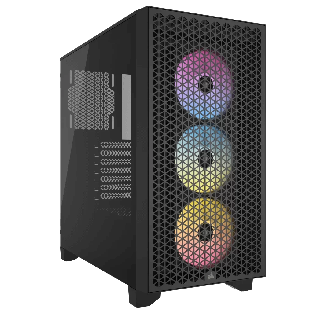 CORSAIR 3000D RGB AIRFLOW Mid-Tower PC Case - Black, 3x CORSAIR AR120 RGB fans includes 1 CORSAIR 3000D RGB AIRFLOW Mid-Tower PC Case - Black, 3x CORSAIR AR120 RGB fans includes