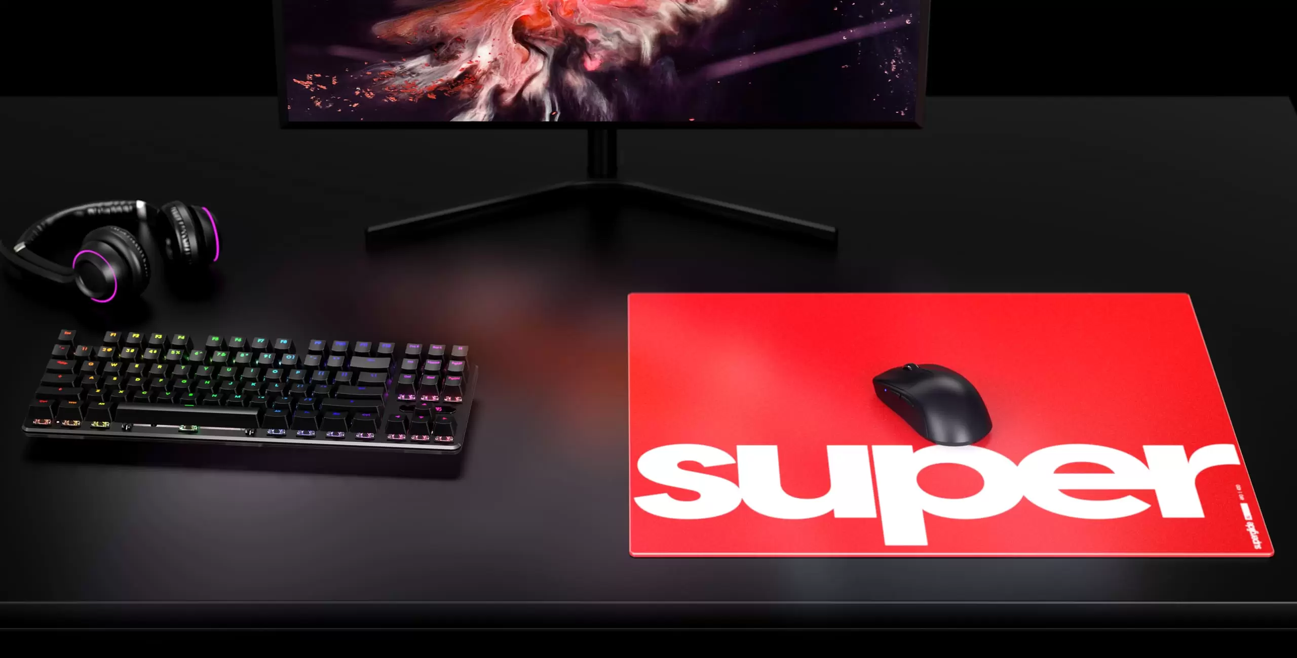Pulsar Superglide Glass Mousepad Red on the desk