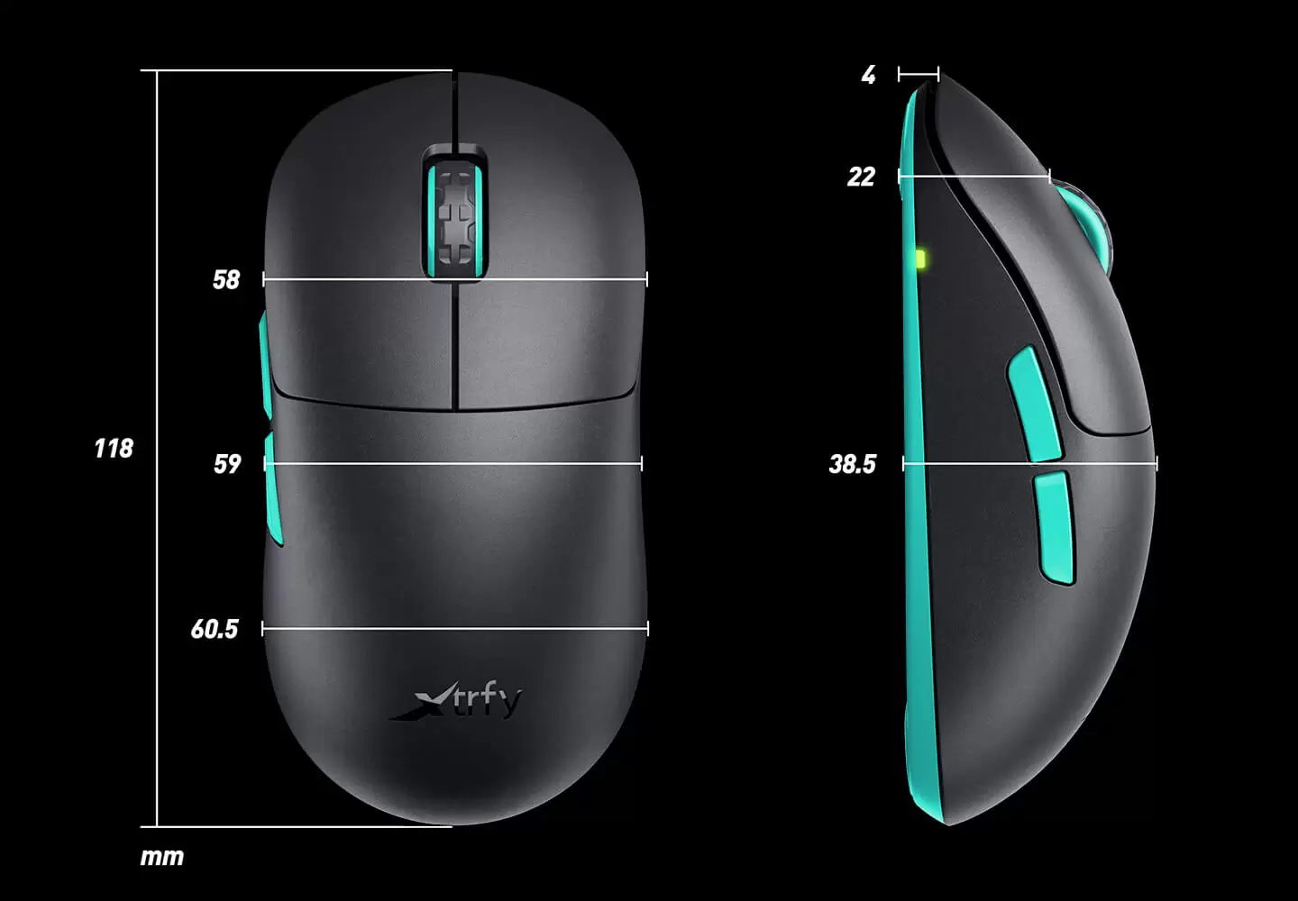 Xtrfy M8 WirelessBlack Gaming Mouse size