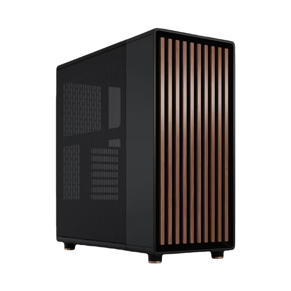 Fractal Design North Charcoal Black - Mesh Side Panels ATX Mid Tower Gaming Case - Wood Walnut Front, 2x140mm Fans included, Type C USB