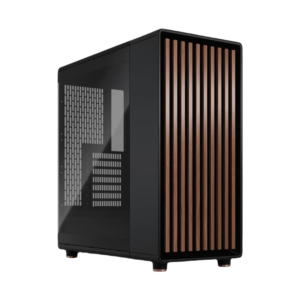 Fractal Design North Charcoal Black TG Dark - Tempered Glass Dark ATX Mid Tower Gaming Case - Wood Walnut Front, 2x140mm Fans included, Type C USB 1 Fractal Design North Charcoal Black TG Dark - Tempered Glass Dark ATX Mid Tower Gaming Case - Wood Walnut Front, 2x140mm Fans included, Type C USB