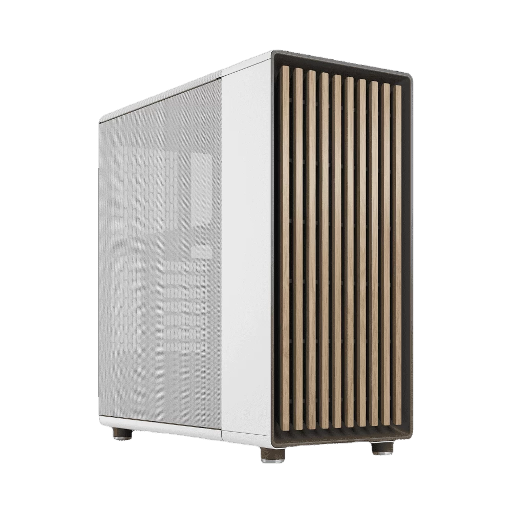 Fractal Design North Chalk White - Mesh Side Panels ATX Mid Tower Gaming Case - Wood Oak Front, 2x140mm Fans included, Type C USB 1 Fractal Design North Chalk White - Mesh Side Panels ATX Mid Tower Gaming Case - Wood Oak Front, 2x140mm Fans included, Type C USB