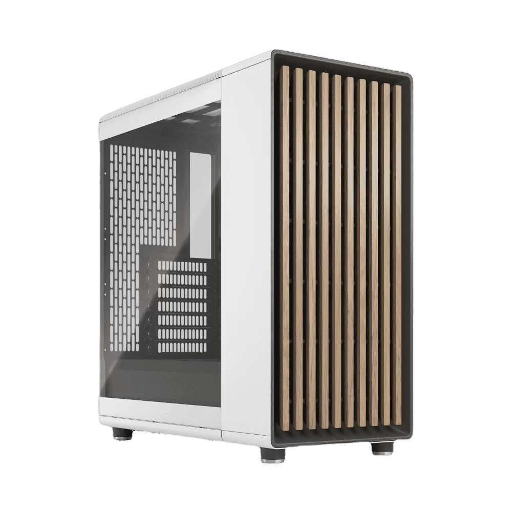 Fractal Design North Chalk White TG Clear Tint - Tempered Glass Clear ATX Mid Tower Gaming Case - Wood Oak Front, 2x140mm Fans included, Type C USB 1 Fractal Design North Chalk White TG Clear Tint - Tempered Glass Clear ATX Mid Tower Gaming Case - Wood Oak Front, 2x140mm Fans included, Type C USB