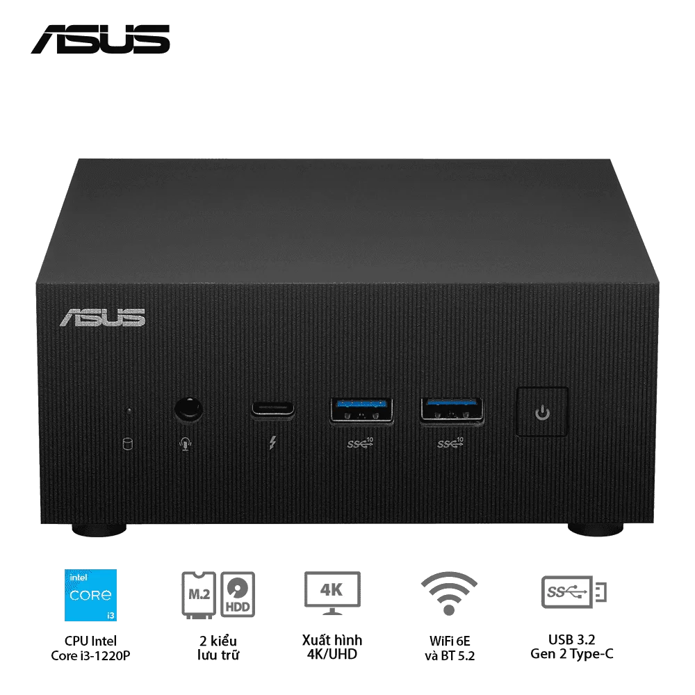 ASUS PN64-B-S3187MD miniPC - Intel Core i3-1220P, Wi-Fi 6E, Bluetooth 5.2, 2*2/8GB DDR5, 256GB M.2 NVMe™ PCIe® 4.0 SSD, VGA port, w/o Mouse Keyboard