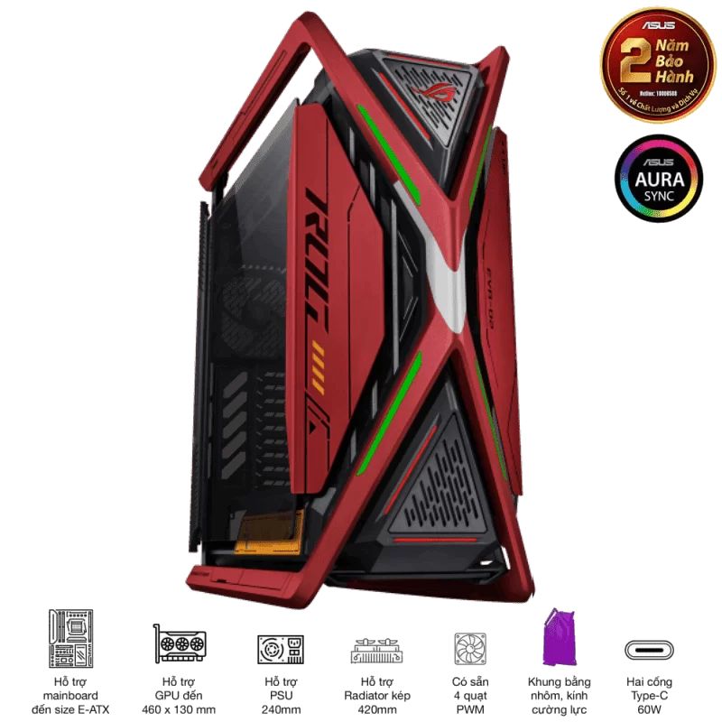 ASUS ROG Hyperion GR701 EVA-02 Edition Flagship Gaming PC Case - Red, 420mm dual radiator support, 4x140mm fans, metal GPU holder, component storage, ARGB fan hub, 60W fast charging 1 ASUS ROG Hyperion GR701 EVA-02 Edition Flagship Gaming PC Case - Red, 420mm dual radiator support, 4x140mm fans, metal GPU holder, component storage, ARGB fan hub, 60W fast charging