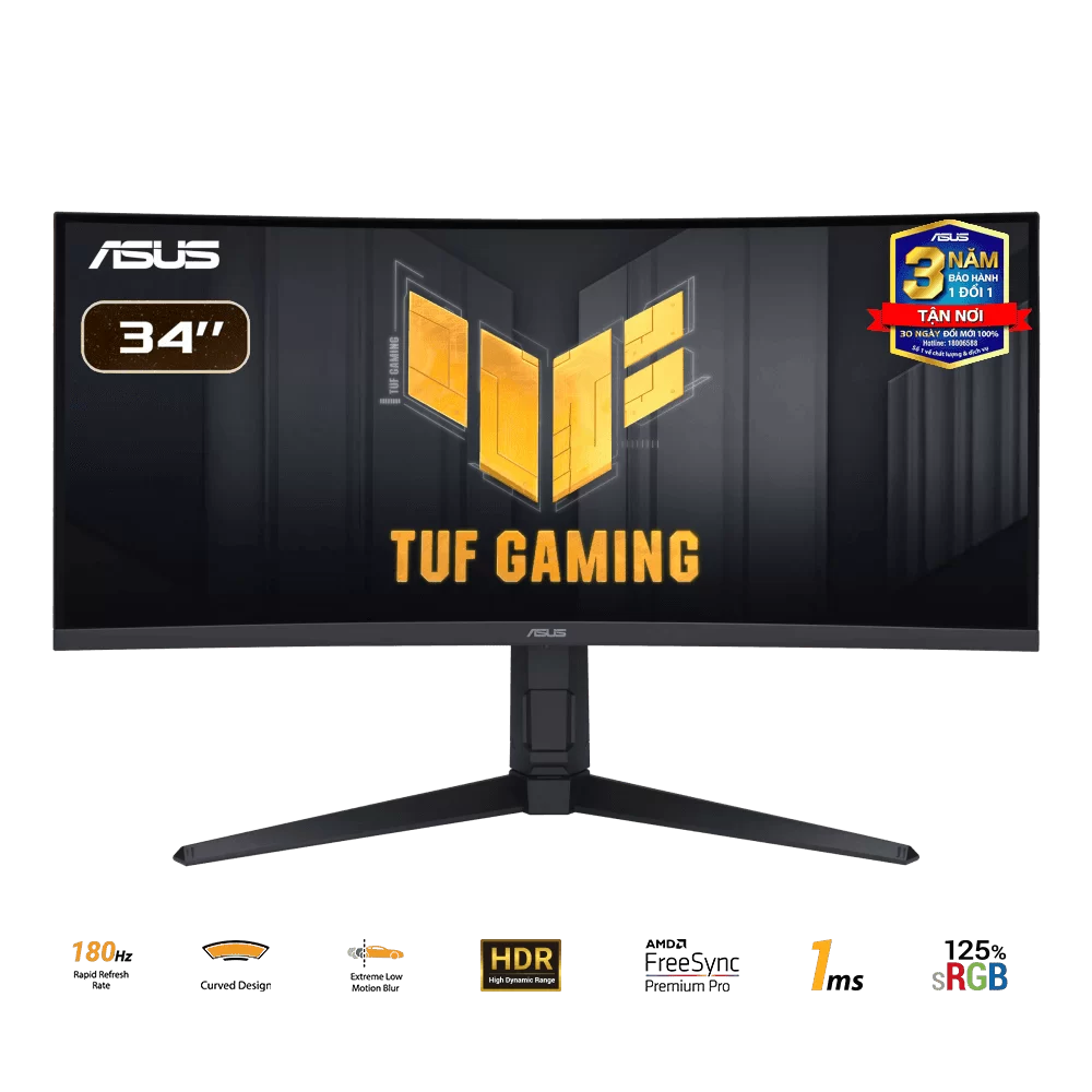 ASUS TUF Gaming VG34VQL3A Curved Gaming Monitor - 34 inch, WQHD (3440x1440), 180Hz, Curved 1500R, DisplayHDR 400, AMD Freesync, 1ms (GTG),125% sRGB