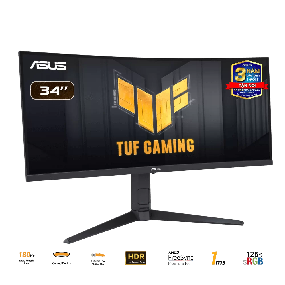 ASUS TUF Gaming VG34VQL3A Curved Gaming Monitor - 34 inch, WQHD (3440x1440), 180Hz, Curved 1500R, DisplayHDR 400, AMD Freesync, 1ms (GTG),125% sRGB 3 ASUS TUF Gaming VG34VQL3A Curved Gaming Monitor - 34 inch, WQHD (3440x1440), 180Hz, Curved 1500R, DisplayHDR 400, AMD Freesync, 1ms (GTG),125% sRGB - Ảnh 3