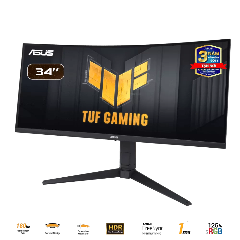 ASUS TUF Gaming VG34VQL3A Curved Gaming Monitor - 34 inch, WQHD (3440x1440), 180Hz, Curved 1500R, DisplayHDR 400, AMD Freesync, 1ms (GTG),125% sRGB 4 ASUS TUF Gaming VG34VQL3A Curved Gaming Monitor - 34 inch, WQHD (3440x1440), 180Hz, Curved 1500R, DisplayHDR 400, AMD Freesync, 1ms (GTG),125% sRGB - Ảnh 4