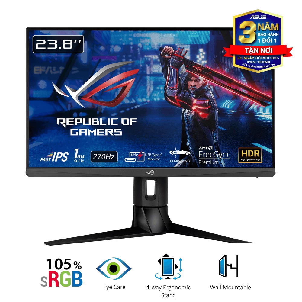 ASUS ROG Strix XG249CM Gaming Monitor - 24 inch Full HD (1920 x 1080), 270Hz* (Above 144Hz), 1ms GTG, USB Type-C, Extreme Low Motion Blur Sync, 130% sRGB, FreeSync Premium, HDR