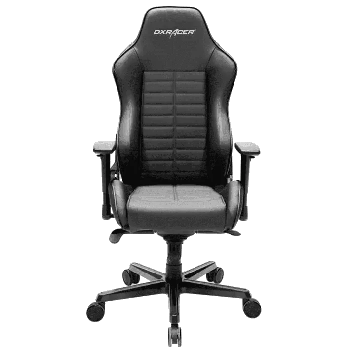 DXRacer Drifting Series OH/DJ133/N Full Black Gaming Chair - 3D Straight Arms, Multi-functional Mechanism, Inlaid Color Bar Base, Perforated Vinyl and Leather Style Vinyl, 3" PU Casters