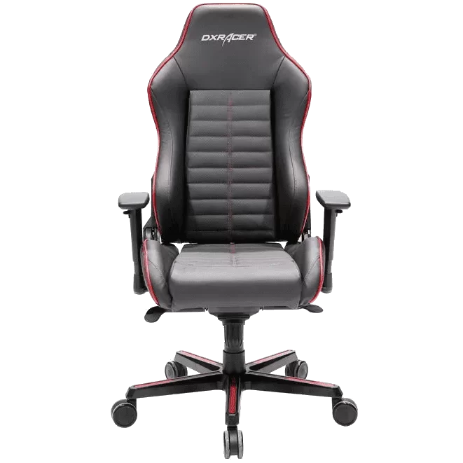 DXRacer Drifting Series OH/DJ133/NR Black Red Gaming Chair - 3D Straight Arms, Multi-functional Mechanism, Inlaid Color Bar Base, Perforated Vinyl and Leather Style Vinyl, 3" PU Casters