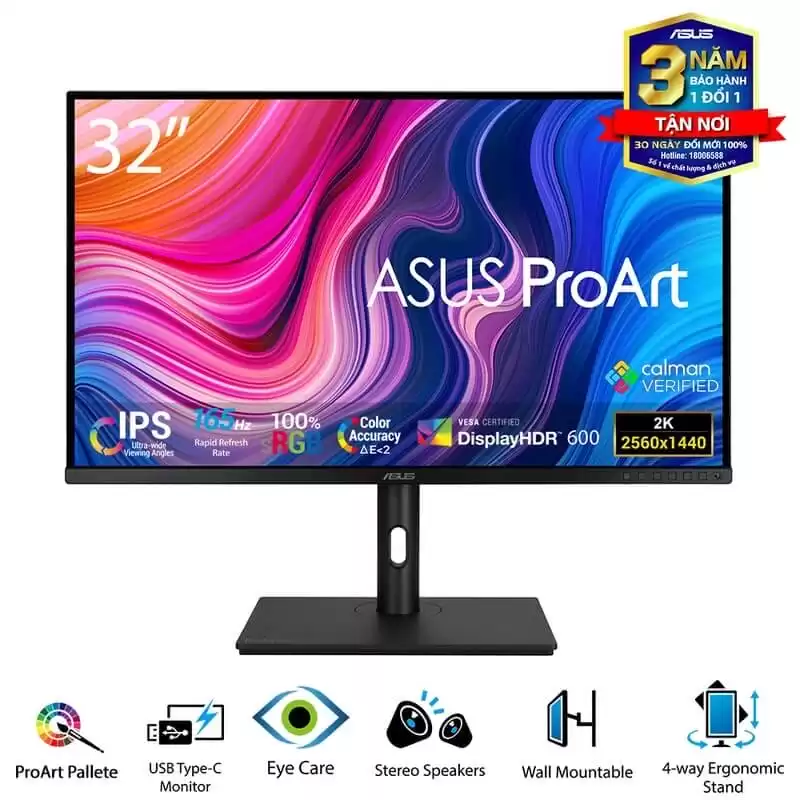 ASUS ProArt Display PA328CGV Professional Monitor - 32 inch, QHD (2560 x 1440), 165 Hz, 95% DCI-P3, 100% sRGB/Rec.709, Color Accuracy ΔE < 2, Calman Verified, USB-C, VESA DisplayHDR 600, FreeSync Premium Pro, C-clamp, Ergonomic Stand 1 ASUS ProArt Display PA328CGV Professional Monitor - 32 inch, QHD (2560 x 1440), 165 Hz, 95% DCI-P3, 100% sRGB/Rec.709, Color Accuracy ΔE < 2, Calman Verified, USB-C, VESA DisplayHDR 600, FreeSync Premium Pro, C-clamp, Ergonomic Stand