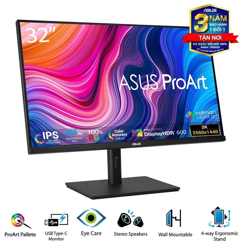 ASUS ProArt Display PA328CGV Professional Monitor - 32 inch, QHD (2560 x 1440), 165 Hz, 95% DCI-P3, 100% sRGB/Rec.709, Color Accuracy ΔE < 2, Calman Verified, USB-C, VESA DisplayHDR 600, FreeSync Premium Pro, C-clamp, Ergonomic Stand 5 ASUS ProArt Display PA328CGV Professional Monitor - 32 inch, QHD (2560 x 1440), 165 Hz, 95% DCI-P3, 100% sRGB/Rec.709, Color Accuracy ΔE < 2, Calman Verified, USB-C, VESA DisplayHDR 600, FreeSync Premium Pro, C-clamp, Ergonomic Stand - Ảnh 5