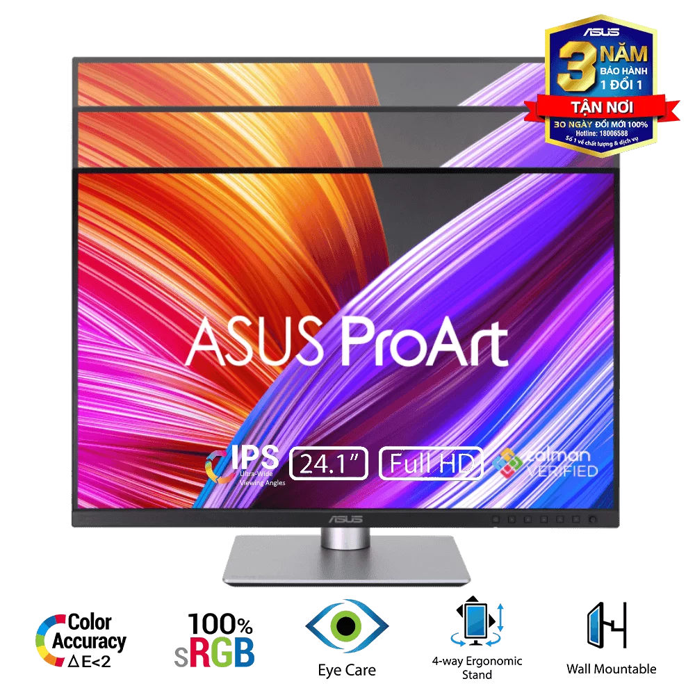 ASUS ProArt Display PA248CRV Professional Monitor - 24.1 inch, 16:10, IPS, WUXGA(1920 x 1200), 100% sRGB, ΔE < 2, Calman Verified, HDR-10, USB-C PD 96W, VESA MediaSync, Ergonomic Stand, Green Sustainability 2 ASUS ProArt Display PA248CRV Professional Monitor - 24.1 inch, 16:10, IPS, WUXGA(1920 x 1200), 100% sRGB, ΔE < 2, Calman Verified, HDR-10, USB-C PD 96W, VESA MediaSync, Ergonomic Stand, Green Sustainability - Ảnh 2