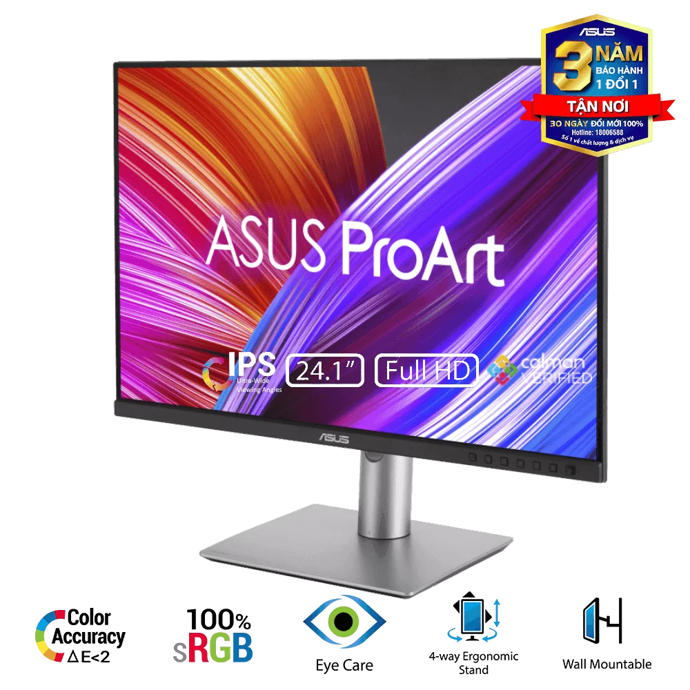ASUS ProArt Display PA248CRV Professional Monitor - 24.1 inch, 16:10, IPS, WUXGA(1920 x 1200), 100% sRGB, ΔE < 2, Calman Verified, HDR-10, USB-C PD 96W, VESA MediaSync, Ergonomic Stand, Green Sustainability 13 ASUS ProArt Display PA248CRV Professional Monitor - 24.1 inch, 16:10, IPS, WUXGA(1920 x 1200), 100% sRGB, ΔE < 2, Calman Verified, HDR-10, USB-C PD 96W, VESA MediaSync, Ergonomic Stand, Green Sustainability - Ảnh 13