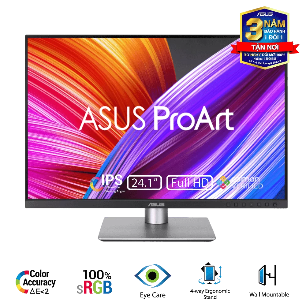 ASUS ProArt Display PA248CRV Professional Monitor - 24.1 inch, 16:10, IPS, WUXGA(1920 x 1200), 100% sRGB, ΔE < 2, Calman Verified, HDR-10, USB-C PD 96W, VESA MediaSync, Ergonomic Stand, Green Sustainability 1 ASUS ProArt Display PA248CRV Professional Monitor - 24.1 inch, 16:10, IPS, WUXGA(1920 x 1200), 100% sRGB, ΔE < 2, Calman Verified, HDR-10, USB-C PD 96W, VESA MediaSync, Ergonomic Stand, Green Sustainability
