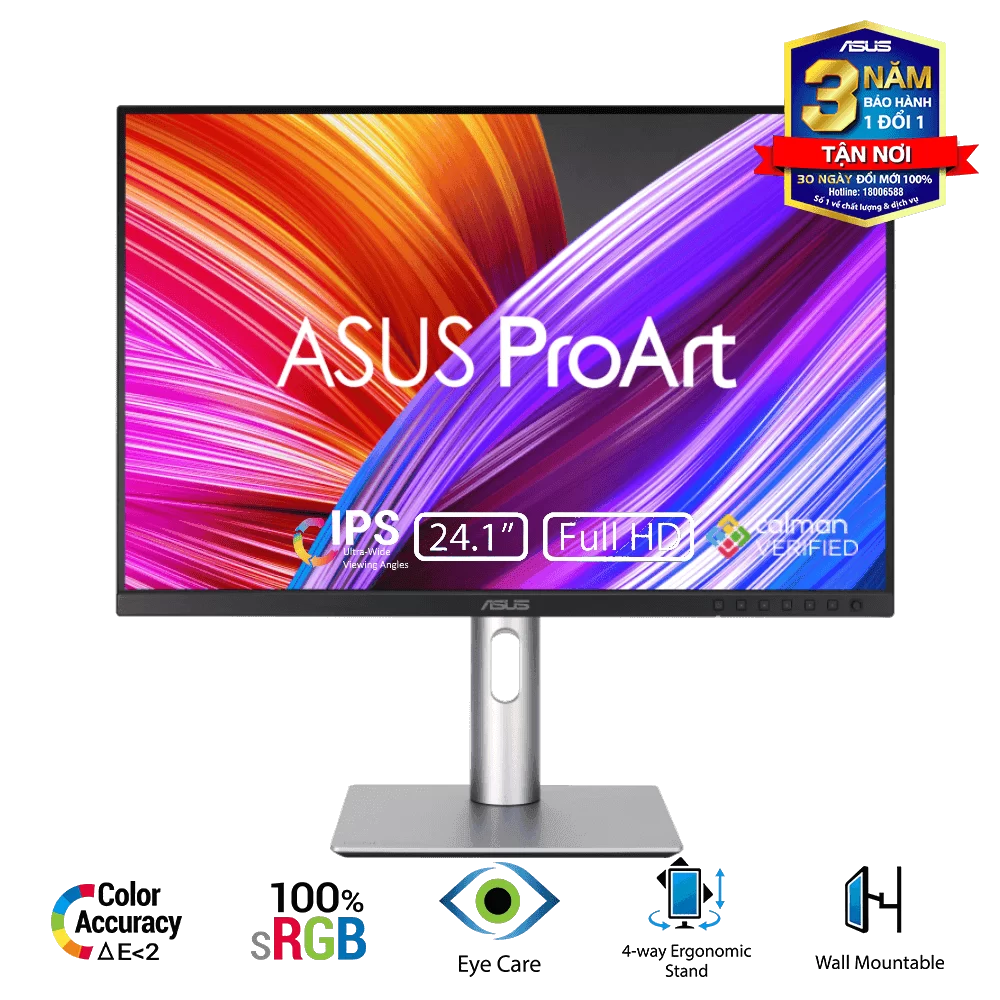 ASUS ProArt Display PA248CRV Professional Monitor - 24.1 inch, 16:10, IPS, WUXGA(1920 x 1200), 100% sRGB, ΔE < 2, Calman Verified, HDR-10, USB-C PD 96W, VESA MediaSync, Ergonomic Stand, Green Sustainability 7 ASUS ProArt Display PA248CRV Professional Monitor - 24.1 inch, 16:10, IPS, WUXGA(1920 x 1200), 100% sRGB, ΔE < 2, Calman Verified, HDR-10, USB-C PD 96W, VESA MediaSync, Ergonomic Stand, Green Sustainability - Ảnh 7