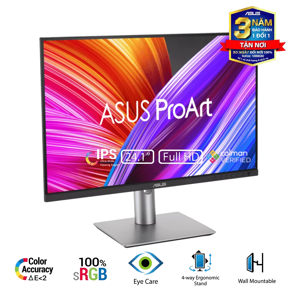 ASUS ProArt Display PA248CRV Professional Monitor - 24.1 inch, 16:10, IPS, WUXGA(1920 x 1200), 100% sRGB, ΔE < 2, Calman Verified, HDR-10, USB-C PD 96W, VESA MediaSync, Ergonomic Stand, Green Sustainability 10 ASUS ProArt Display PA248CRV Professional Monitor - 24.1 inch, 16:10, IPS, WUXGA(1920 x 1200), 100% sRGB, ΔE < 2, Calman Verified, HDR-10, USB-C PD 96W, VESA MediaSync, Ergonomic Stand, Green Sustainability - Ảnh 10