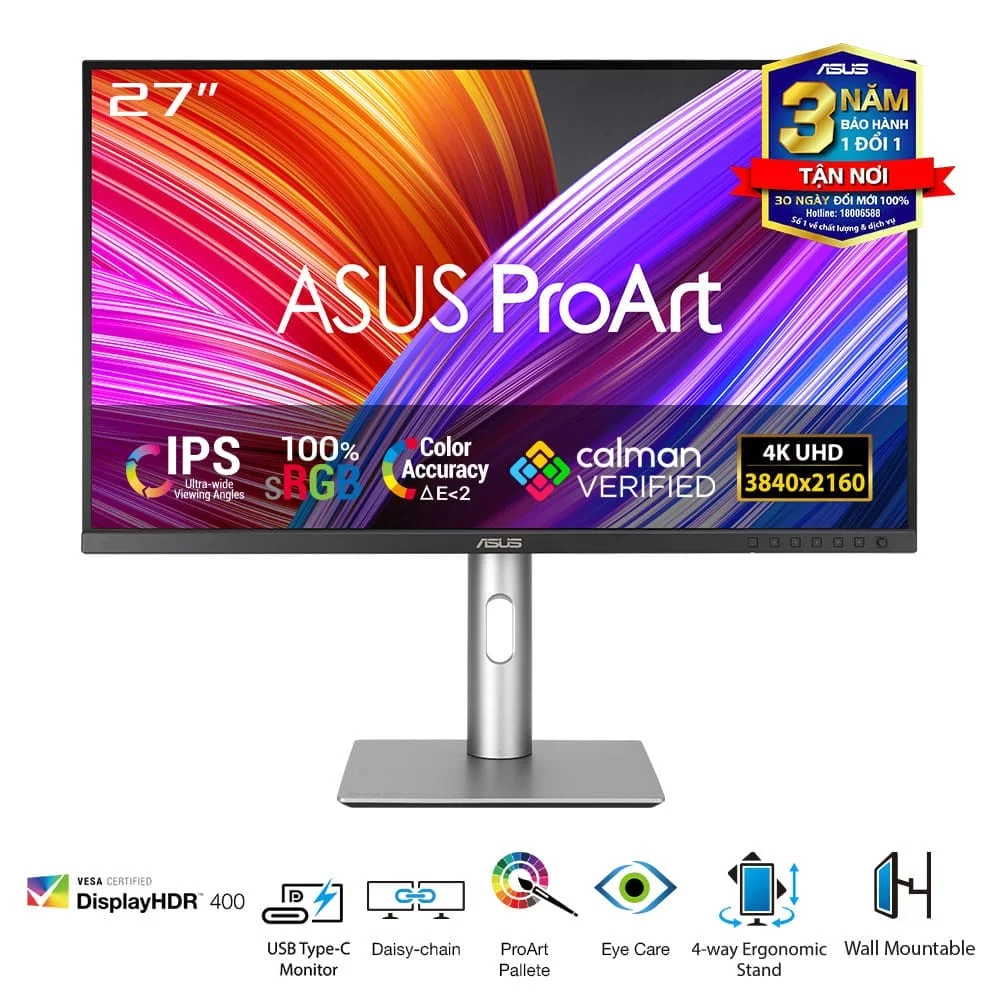 ASUS ProArt Display PA279CRV Professional Monitor - 27 inch, IPS, 4K UHD (3840 x 2160), 99% DCI-P3, 99% Adobe RGB, ΔE< 2, Calman Verified, USB-C PD 96W, VESA DisplayHDR 400, VESA MediaSync, Ergonomic Stand, Green Sustainability 1 ASUS ProArt Display PA279CRV Professional Monitor - 27 inch, IPS, 4K UHD (3840 x 2160), 99% DCI-P3, 99% Adobe RGB, ΔE< 2, Calman Verified, USB-C PD 96W, VESA DisplayHDR 400, VESA MediaSync, Ergonomic Stand, Green Sustainability