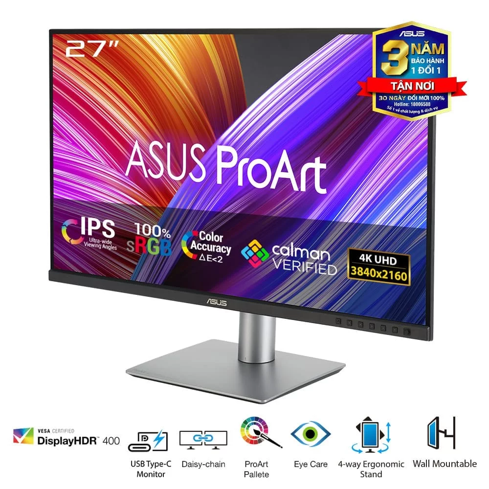 ASUS ProArt Display PA279CRV Professional Monitor - 27 inch, IPS, 4K UHD (3840 x 2160), 99% DCI-P3, 99% Adobe RGB, ΔE< 2, Calman Verified, USB-C PD 96W, VESA DisplayHDR 400, VESA MediaSync, Ergonomic Stand, Green Sustainability 7 ASUS ProArt Display PA279CRV Professional Monitor - 27 inch, IPS, 4K UHD (3840 x 2160), 99% DCI-P3, 99% Adobe RGB, ΔE< 2, Calman Verified, USB-C PD 96W, VESA DisplayHDR 400, VESA MediaSync, Ergonomic Stand, Green Sustainability - Ảnh 7